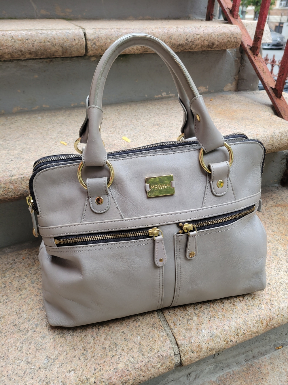 Modalu London Pippa Leather Grab Bag Gray Gold Hardware